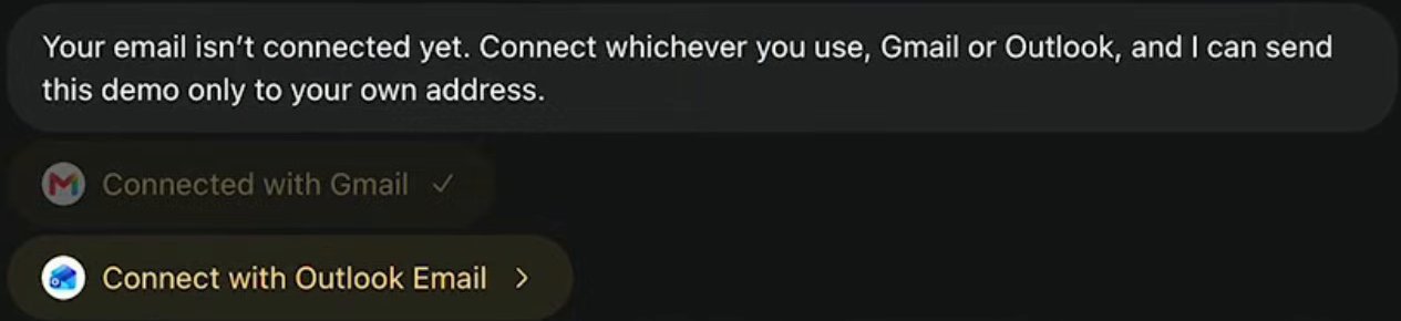 The same message a minute later. The first button is greyed out and reads Connected with Gmail with a tick